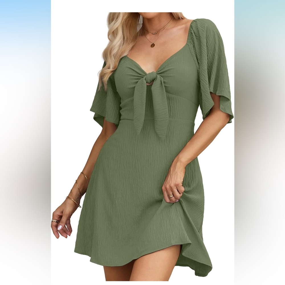 Green Flutter Sleeve Dress